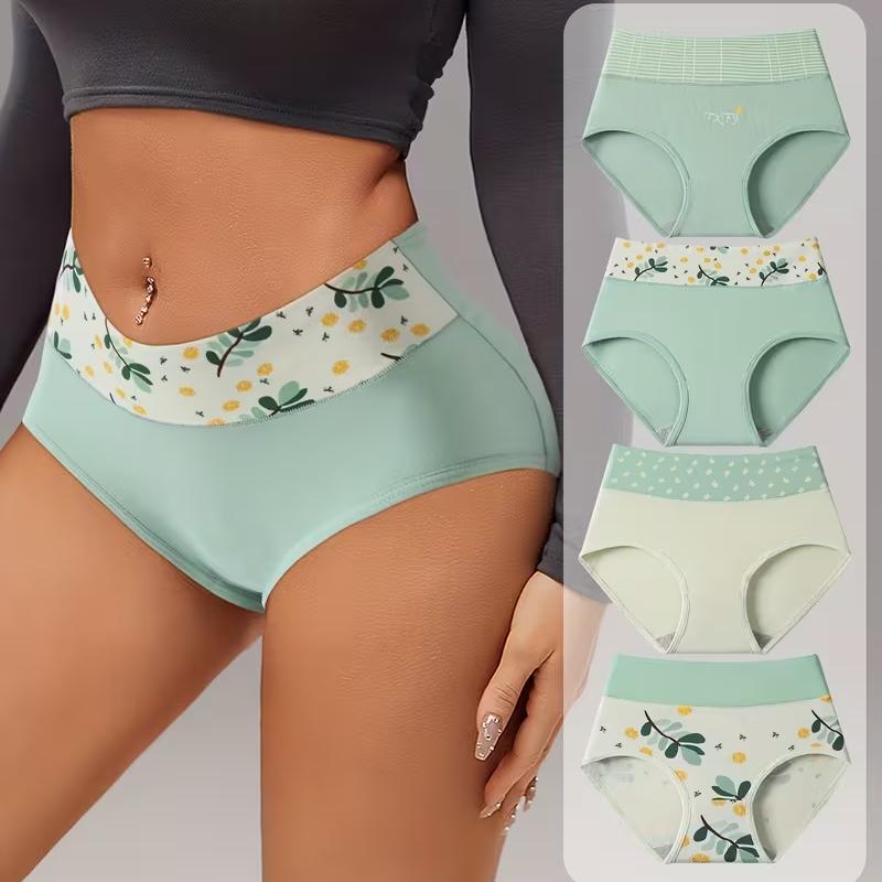 4Pcs Women's High-Waisted Panties Green Tie-Dye Panties Breathable Triangle Underwear Comfortable Soft Fabric Underwear