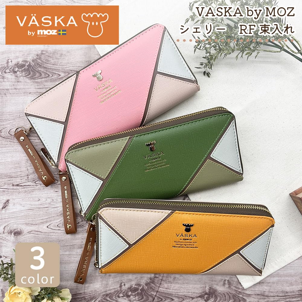 K-PARTS VASKA by moz Shelly Round Zipper Long Wallet, Moz VASKA Moose Wallet, Multi-functional Wallet with Card Slots, Perfect for Women, Girls, and