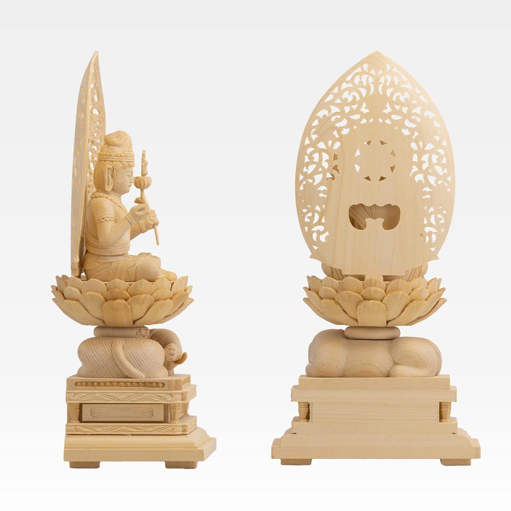 Sitzende Holzstatue des Buddha Fugen, Schutzgottheit des chinesischen Tierkreises für die Geborenen im Jahr des Drachen und der Schlange, Bodhisattva, 22,5 cm