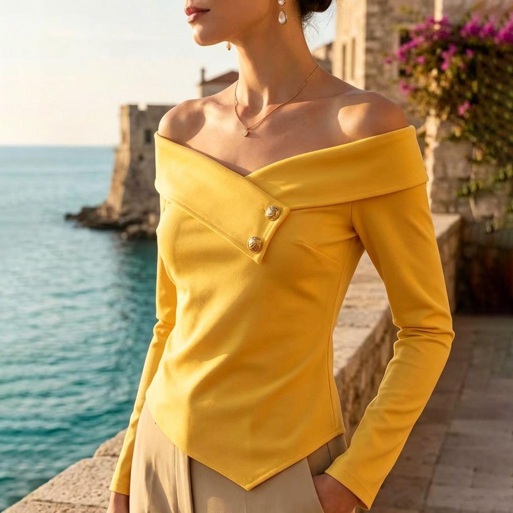 Women's Off-Shoulder Long Sleeve Blouse Top for Casual Everyday Wear