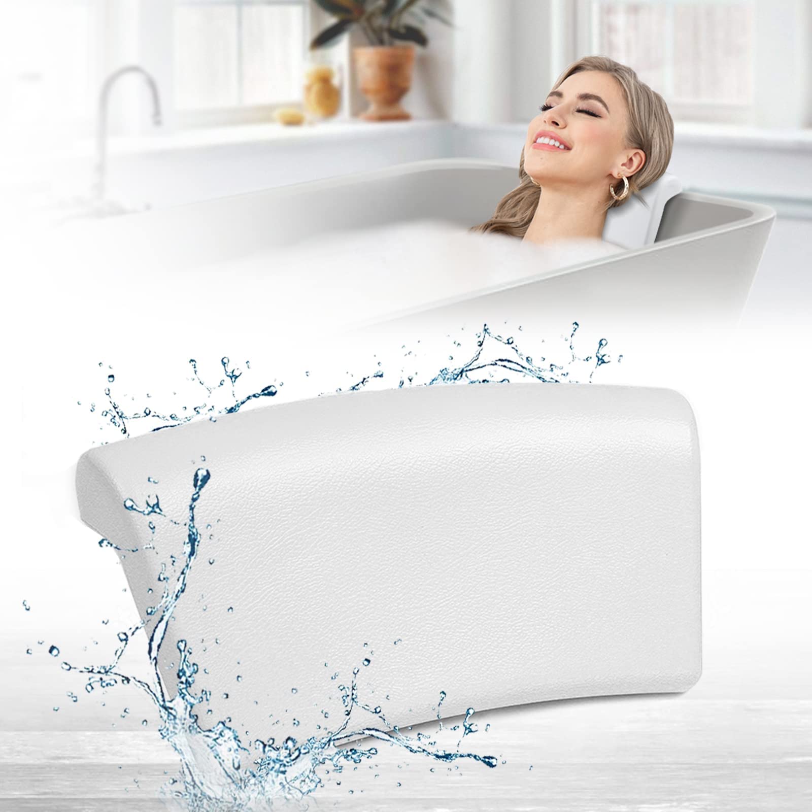 

MELEJIA Bath Pillow, Extra Soft, with Suction Cups, Bathtub Accessory, Waterproof, Non-Slip, Mildew-Resistant, Bath Pillow, Bathtub Cushion