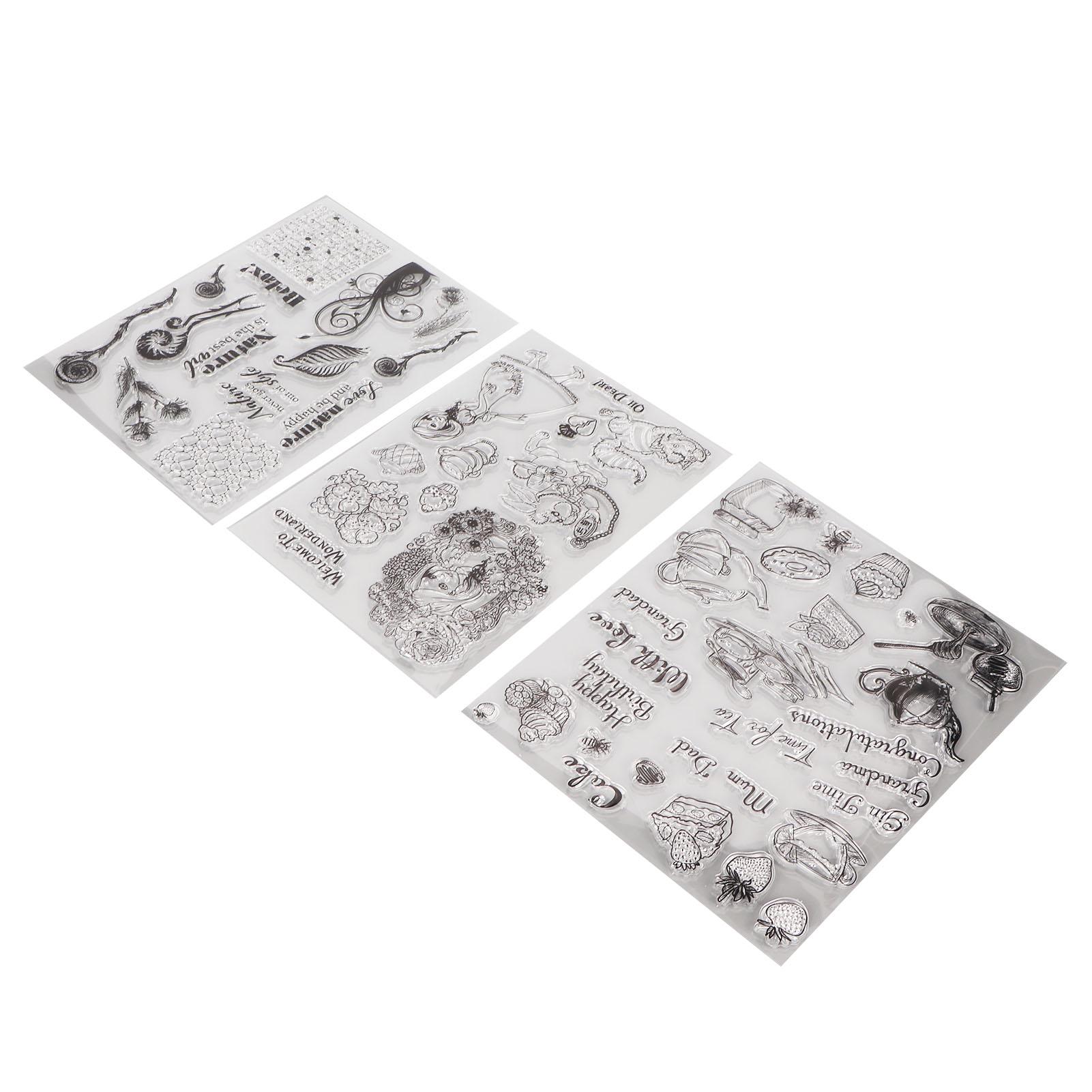 3 шт. Прозрачный штамп TPR Разные стили Безопасен для кожи Легко использовать Прозрачный штамп для изготовления открыток Скрапбукинга