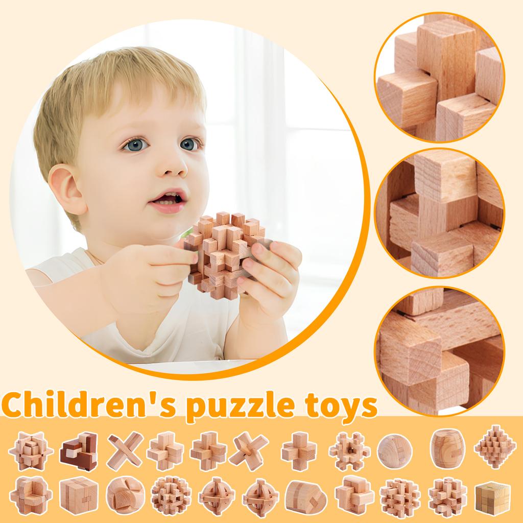 Children's Educational Gift Set: Mortise And Tenon Kongming Lock, Luban Lock, Complete Wooden Set