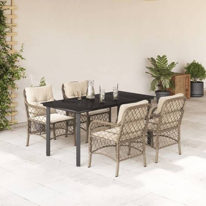 VidaXL Garden Dining Set with Cushions 5 Pcs, Patio Table and Chairs, Outdoor Furniture Terrace, Modern, 3212148