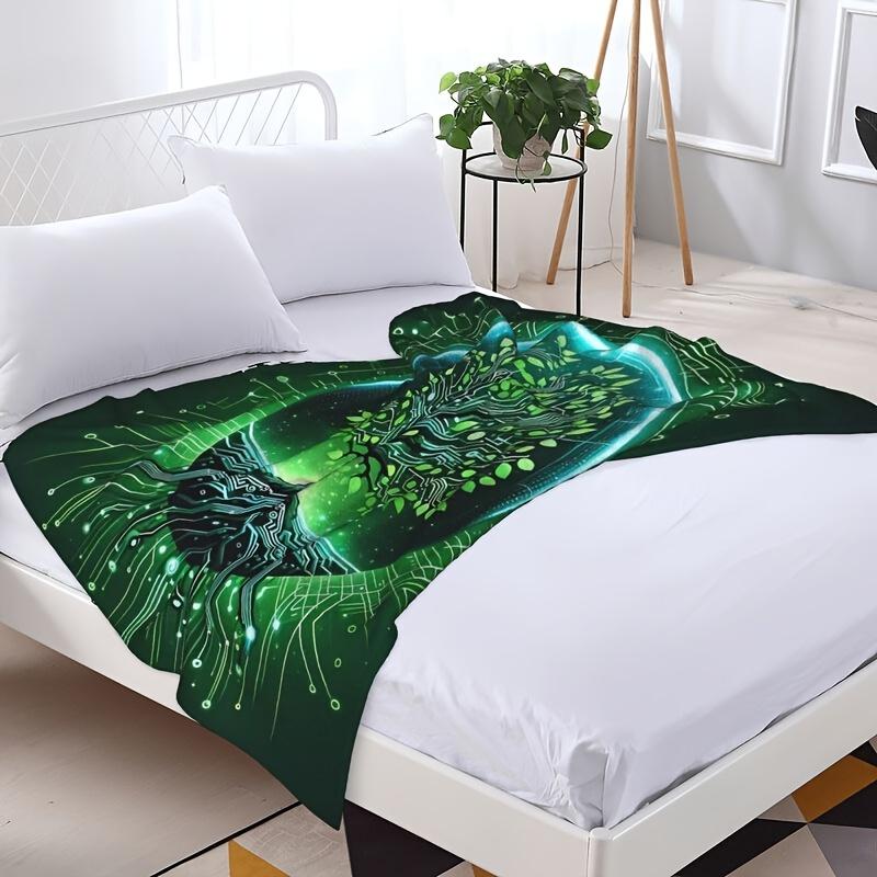 Vibrant Digital Tree Flannel Blanket – Soft, Warm, Lightweight, Machine Washable,All-Season Comfort for Bedroom,Dorm,Car,Outdoor