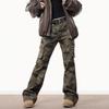 Unisex American Retro Camo Slim Fit Multi-Pocket Jeans with Micro Flare