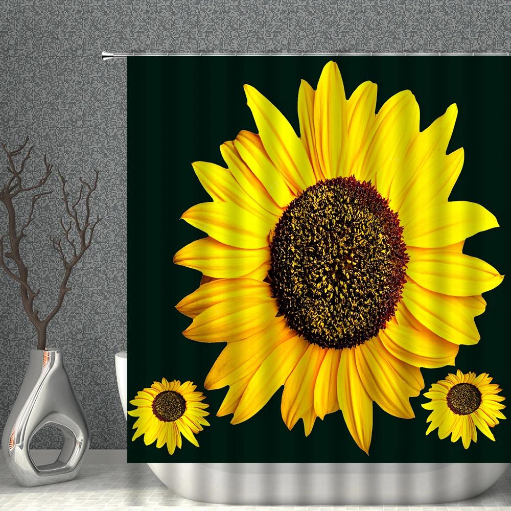 Rose Sunflower Shower Curtain Flower Green Plants Butterfly Bathroom Bath Curtains Waterproof Polyester Cloth Home Decoration