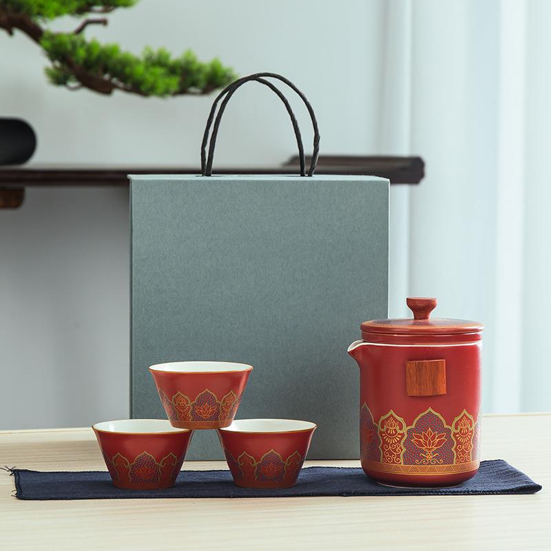 Podróżny ceramiczny zestaw do herbaty kung fu kreatywny ekspresowy kubek z tacą do herbaty cztery filiżanki puszka na herbatę kompletny zestaw prezentów biznesowych