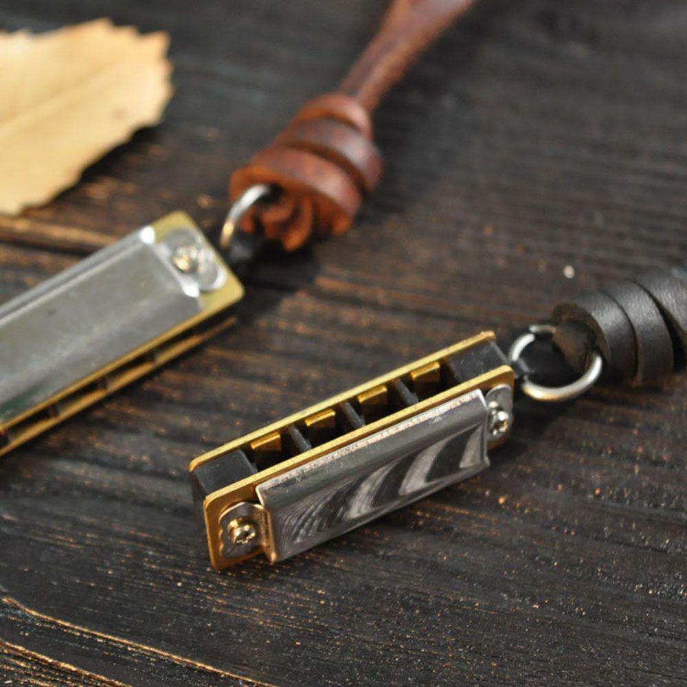 

Jewelry Retro Personalized Harmonica Pendant Leather Necklace чорний
