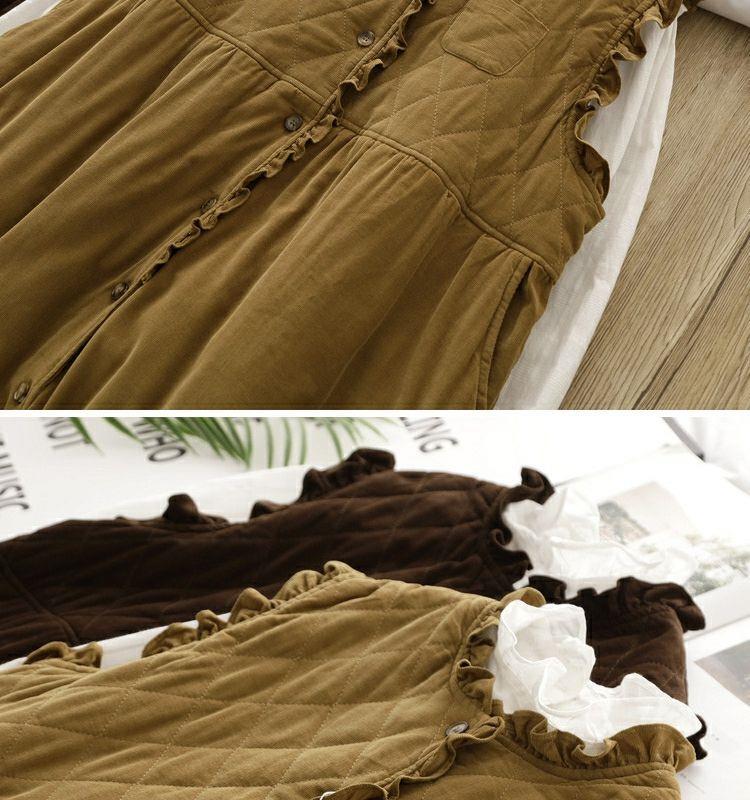 Women's Retro Forest-Style Sleeveless Corduroy Maxi Dress