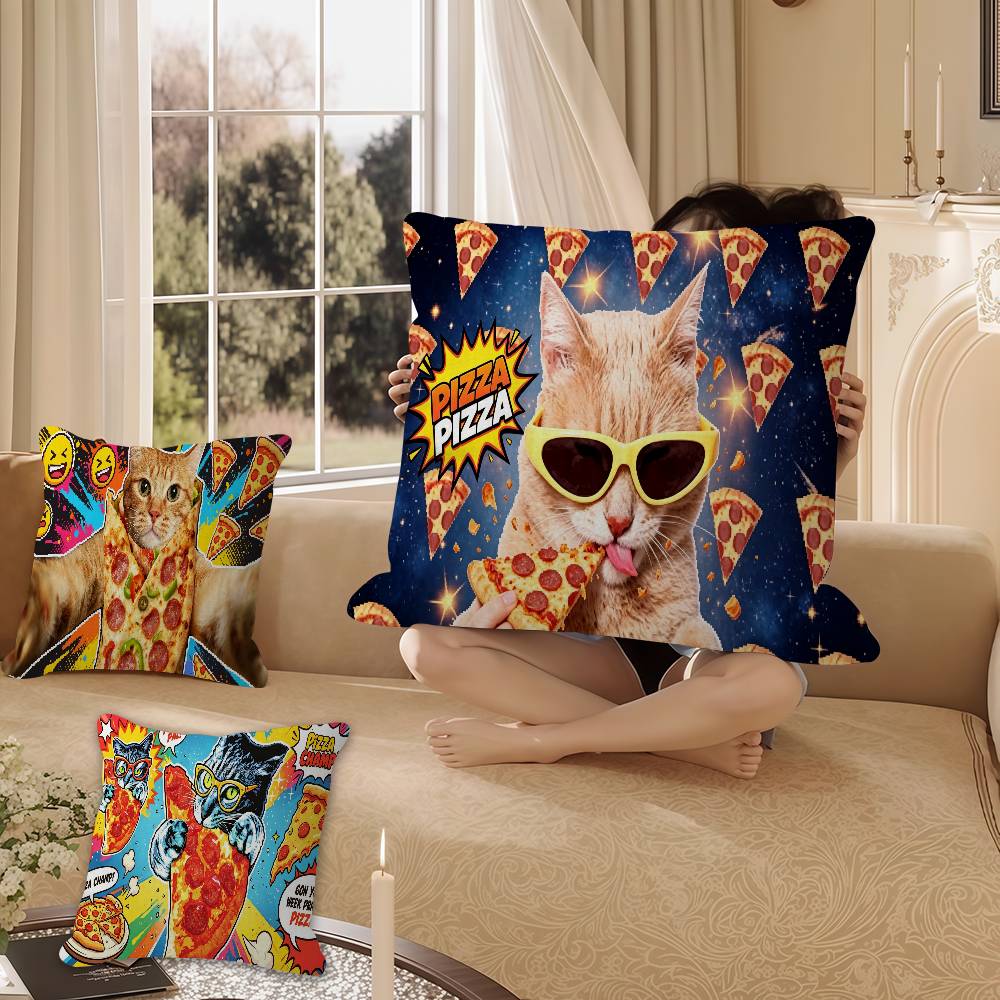 Funny Cat Eating Pizza pillow cover sofa cushion cover home room decoration children gift