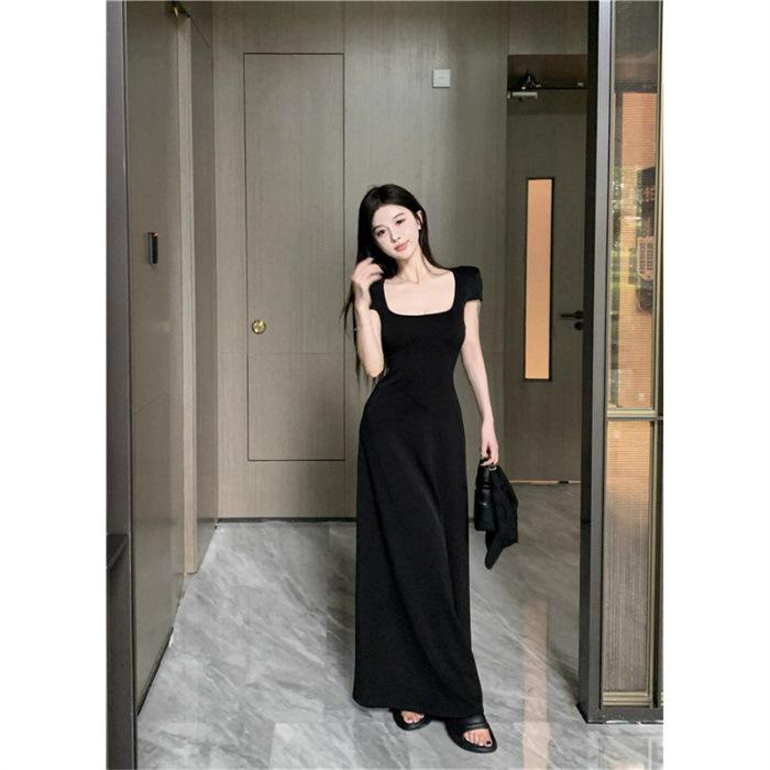 2025 French Petite Black Slimming Dress: High-End Waist-Hugging Summer Fashion for Women