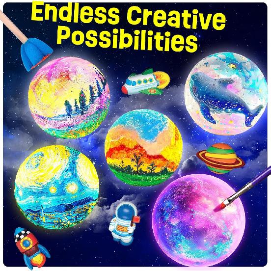 Kit Lâmpada da Lua para Pintar, Presentes Legais DIY Luz Noturna da Lua Espacial 3D, Materiais de Arte Kit de Artes e Ofícios, Artes e Ofícios para Crianças de 8 a 12 Anos, Brinquedos