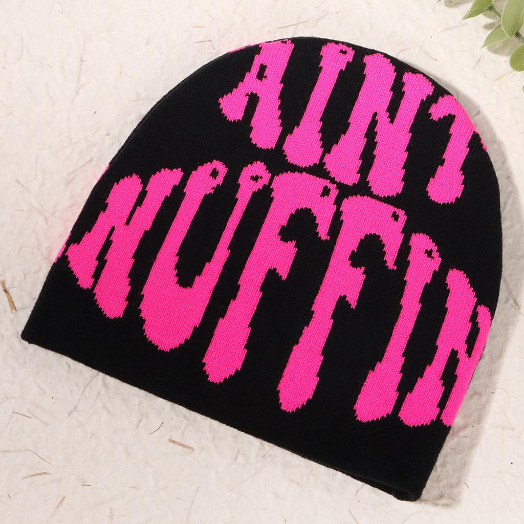 Double Fashion Sided Knitted Hat With Letter Embroidery Design For Season Cold