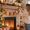 Rustic Holiday Room Decor Christmas Forest Theme Pendant, Wooden Hanging Ornaments with Squirrels Acorns and Pine Farmhouse Decorations Cones,