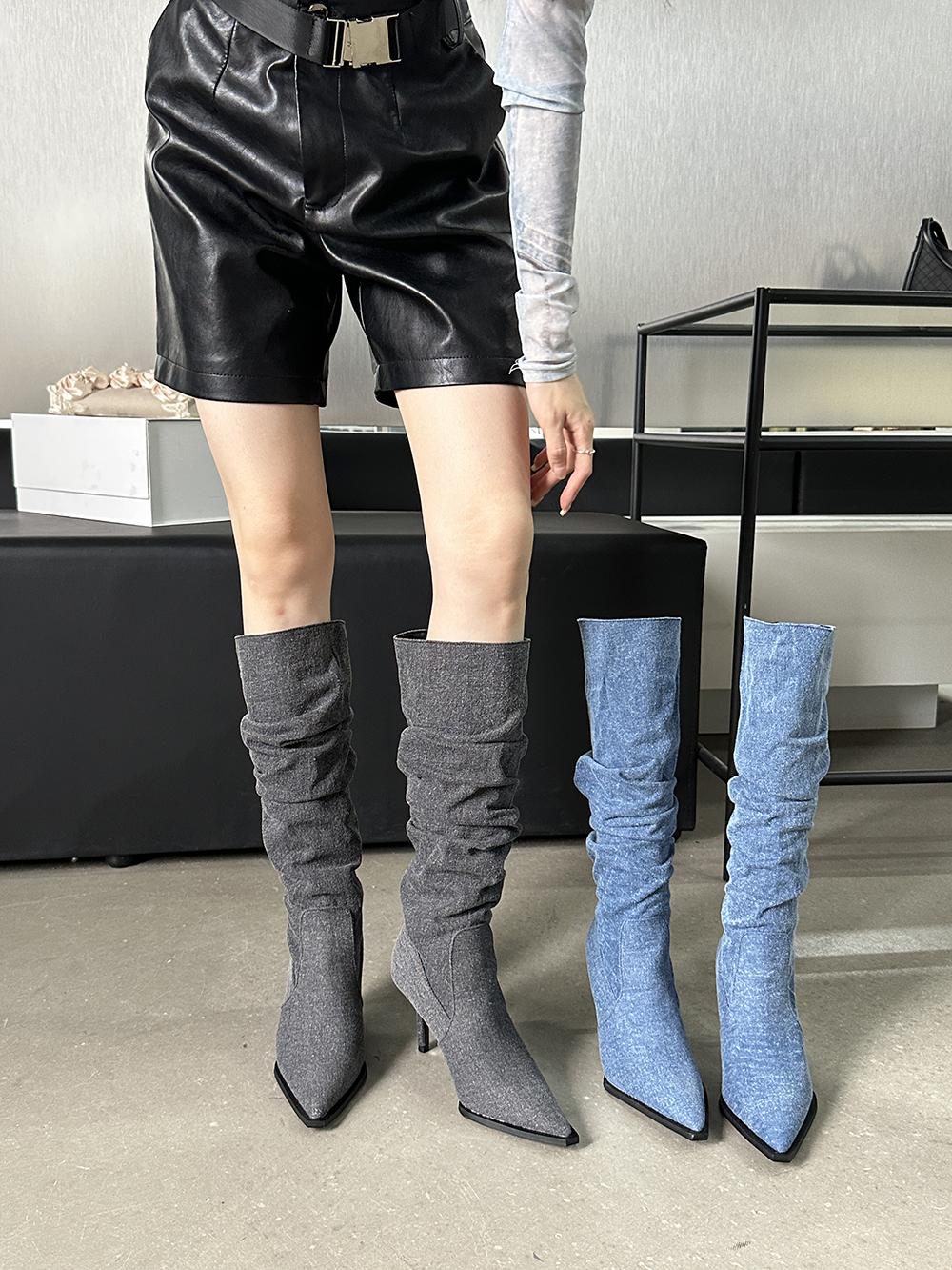 модные женские зимние сапоги из денима — фото 7