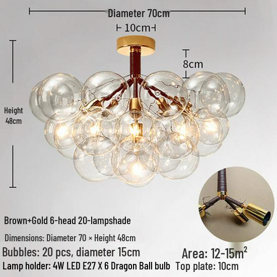 Nordic Romantic Bubble Lamp - Creative Glass Pendant for Children's Room, Living Room, or Restaurant.