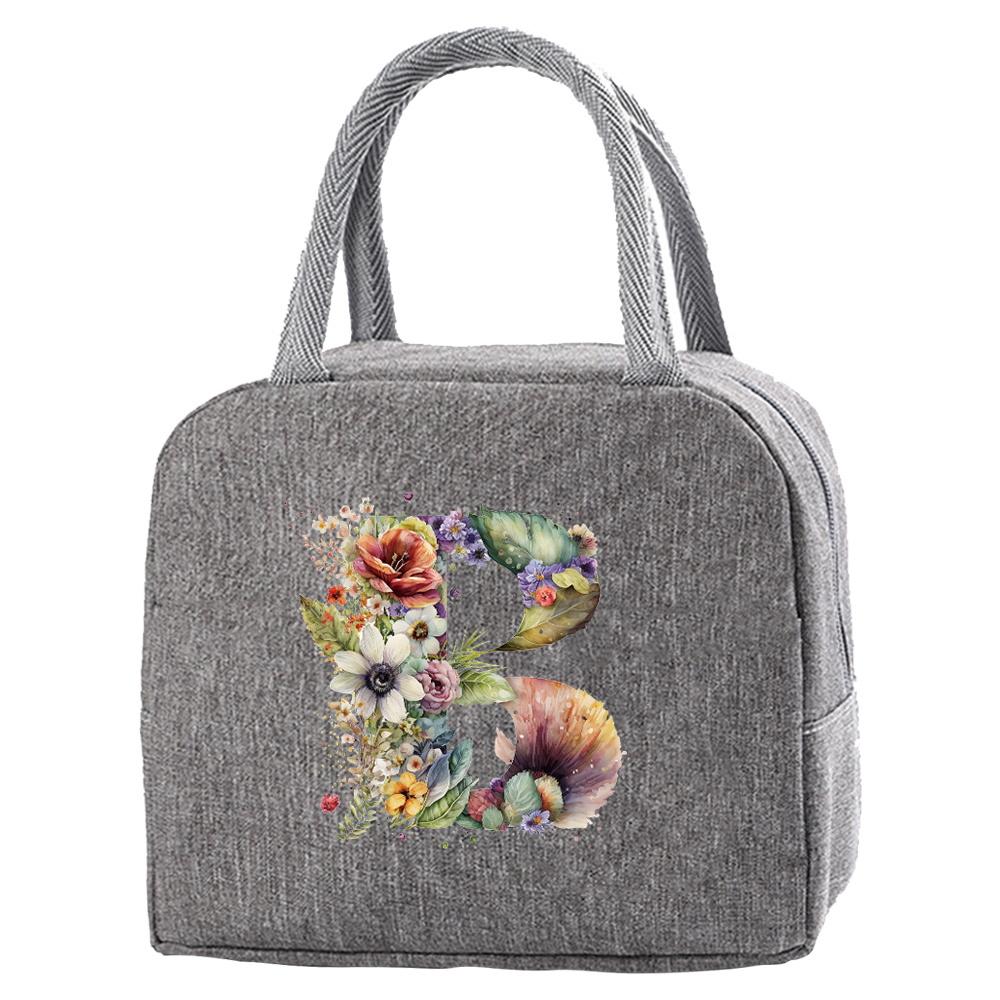 Tragbare Lebensmittelisolierung für Studenten auf Reisen Blumiger Briefdruckbox Picknick Wasserdichter Oxford Reißverschluss Isolier-Lunchtasche