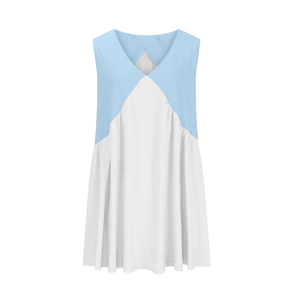 Damska sukienka bez rękawów z dekoltem w serek, luźna letnia plisowana rozkloszowana sukienka sundress