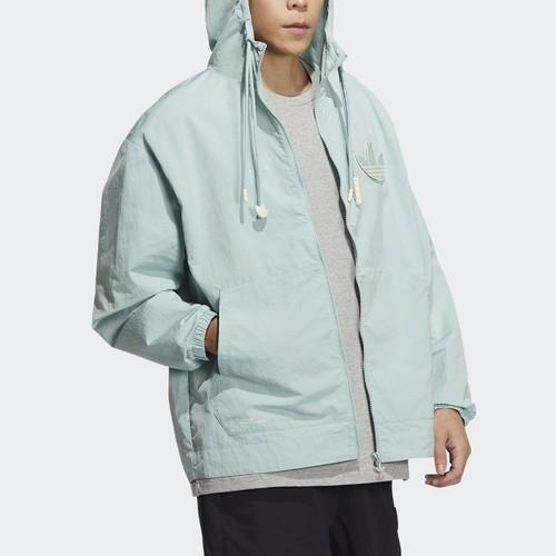 adidas Letter Logo Print Colorblock Hooded Loose Jacket Men’s Light Green
