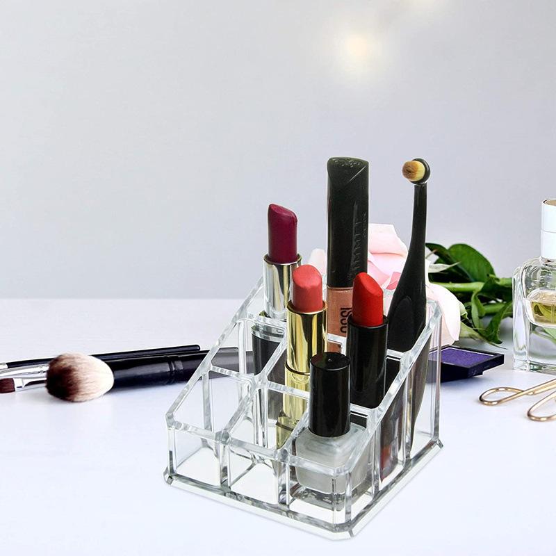 1PC 9-grid Lipstick Storage Box Desktop Transparent Lip Gloss Storage Box Display Rack Minimalist Lipstick Rack