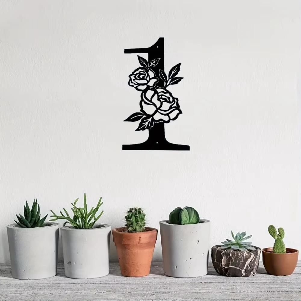 Metal Flower Shape Digital Wall Art 1pc Modern House Number Front Door Outdoor Mailbox Yard Decor Flower Shape Metal