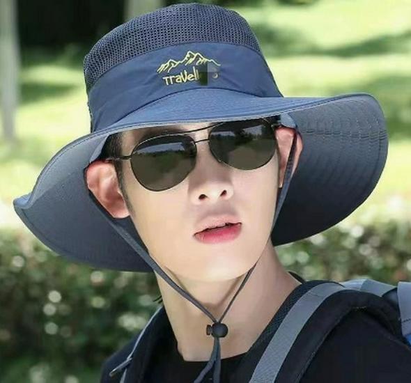 Men's Summer Sun Hat with Wide Brim, Breathable and Cool, Anti-UV Face Shield, Ideal for Outdoor and Fishing Activities.
