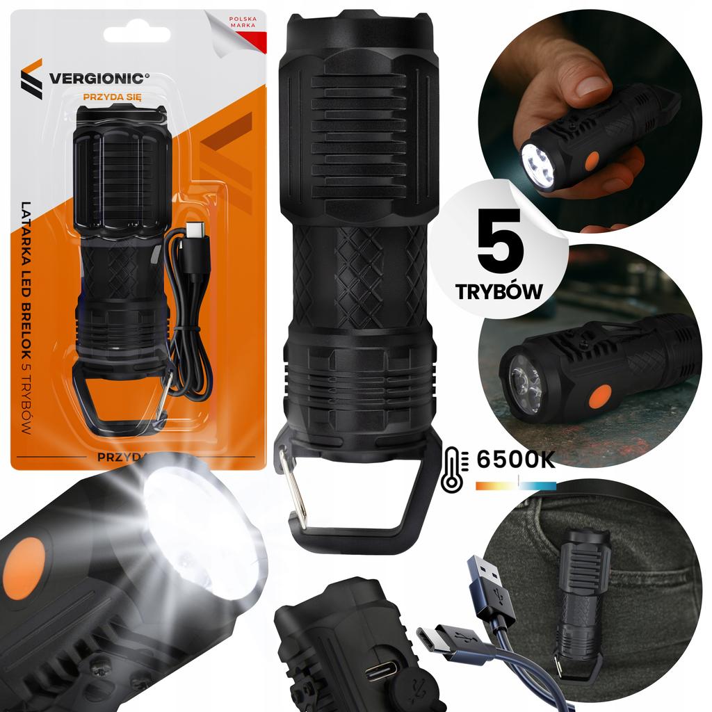 Latarka Brelok LED 5 Trybów Wielofunkcyjna