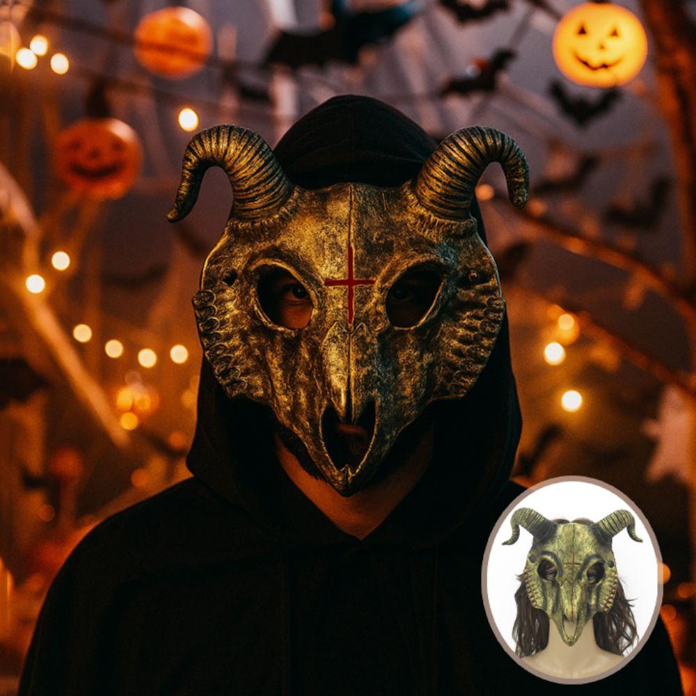 PU Leather Halloween Bloody Skull Mask Antelope Goat Horn Mask Creative Halloween Mask  Women Men