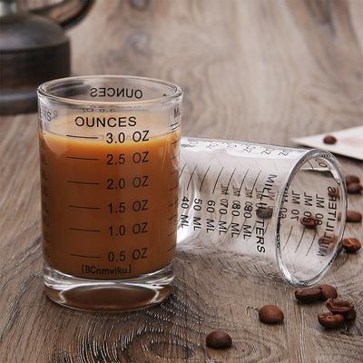 90/120 ml žáruvzdorná skleněná odměrka Milk Jigger Skleněná unce šálek s rukojetí Pro espresso Coffee Barista Příslušenství