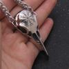 Edelstahl Rabe Helm der Ehrfurcht Anhänger, Nordische Mythologie Wikinger Odin Schädel Vintage Aegishjalmur Amulett Halskette für Männer Frauen