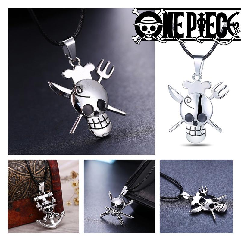 Stylish One Piece Black Alloy Skull Necklace For Young Adults, Featuring Sanji And Whitebeard