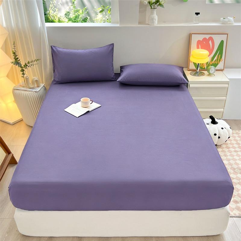 Solid Color Brushed Fitted Sheet Set Simple Mattress Protector Soft Breathable Bed Cover for Home Bedroom