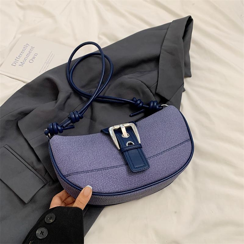 Belt Buckle Design Shoulder Bags For Women PU Leather Cross Body Croissant Bag Casual Street Luxury Designer Handbags