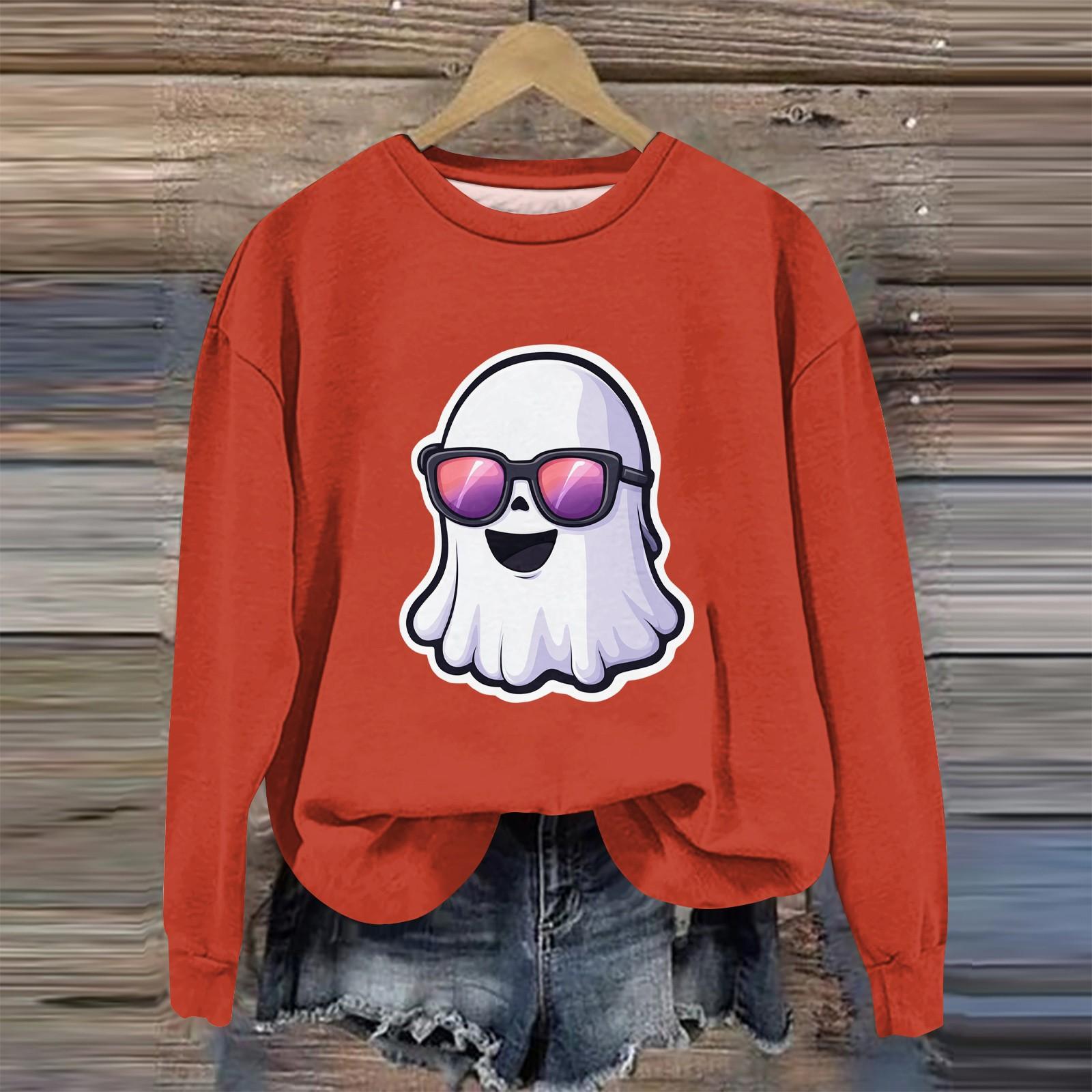 

Женская мода с длинным рукавом и принтом на Хэллоуин с круглым вырезом XL шафрановый