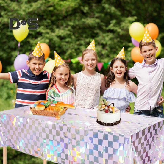 3-pack plastduk skinnende rektangel engangsbordtrekk iriserende festdekorasjoner for piknikcamping