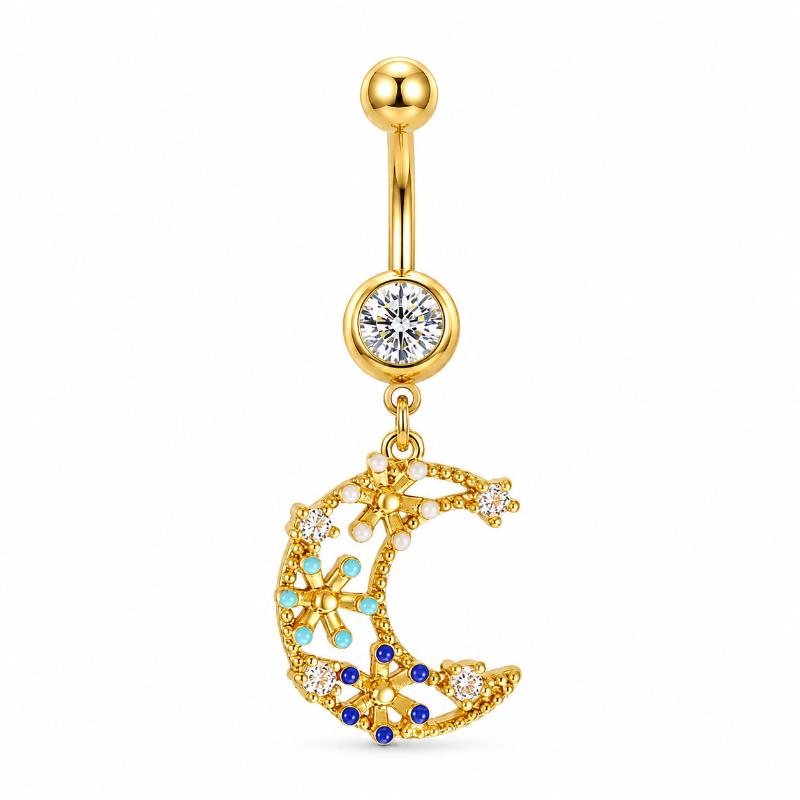 Golden Zircon Belly Button Rings Stainless Steel Long Pendant Women Charming Navel Jewelry Daily Wear Belly Button Rings