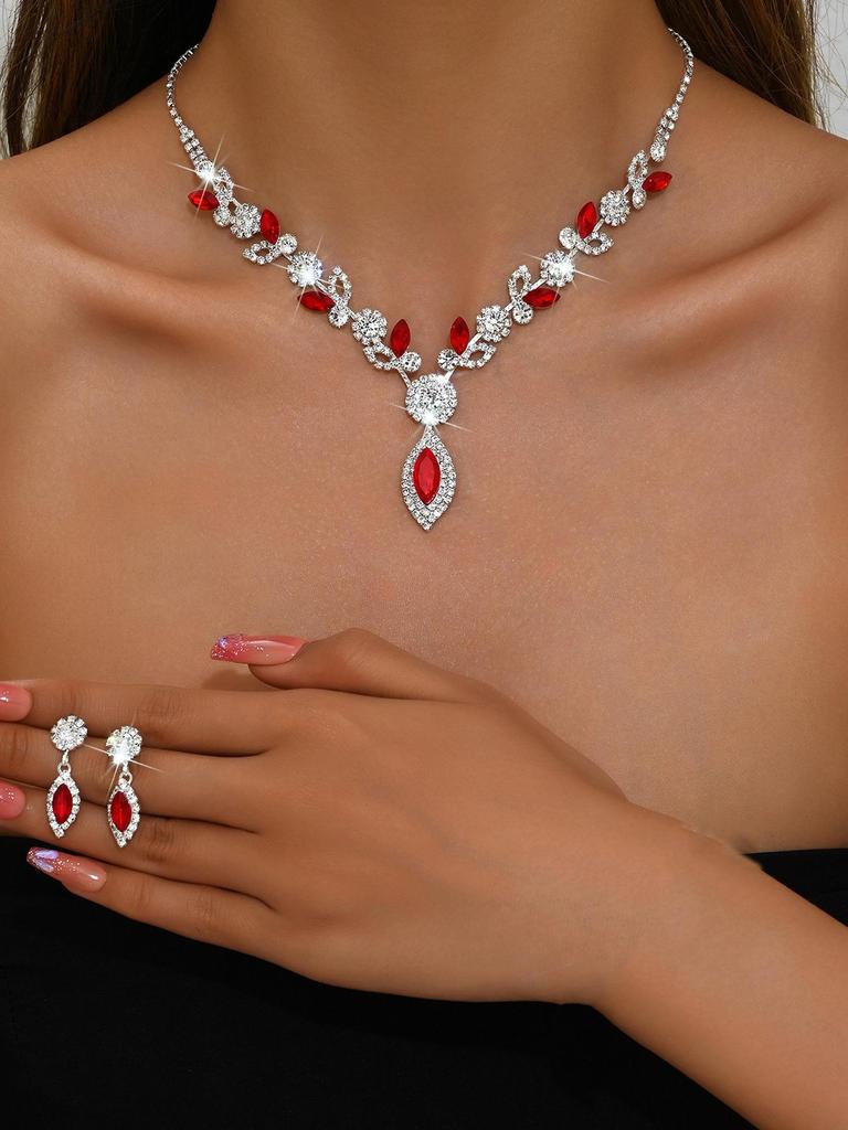 Evropsko-americká svatební bílá křišťálová květinová sada šperků: Módní svatební náhrdelníkové doplňky