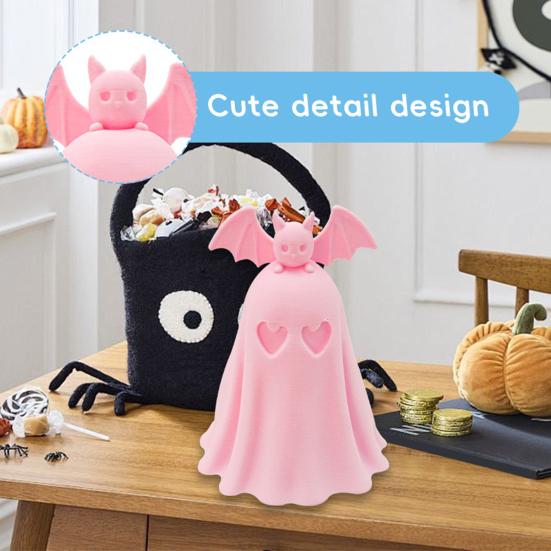 Halloween Ghost Figurine 3D Printed Pink Bat Ghost Statue Desktop Decoration for Home Indoor Shelf Table Decor