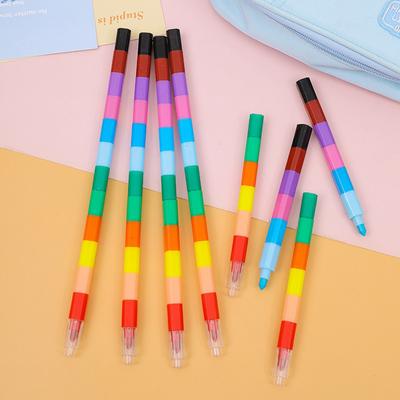 Stackable Crayons 12-Color Building Blocks Crayons Art DIY Drawing Graffiti Supplies Office School Stationery Students Gifts ZYF