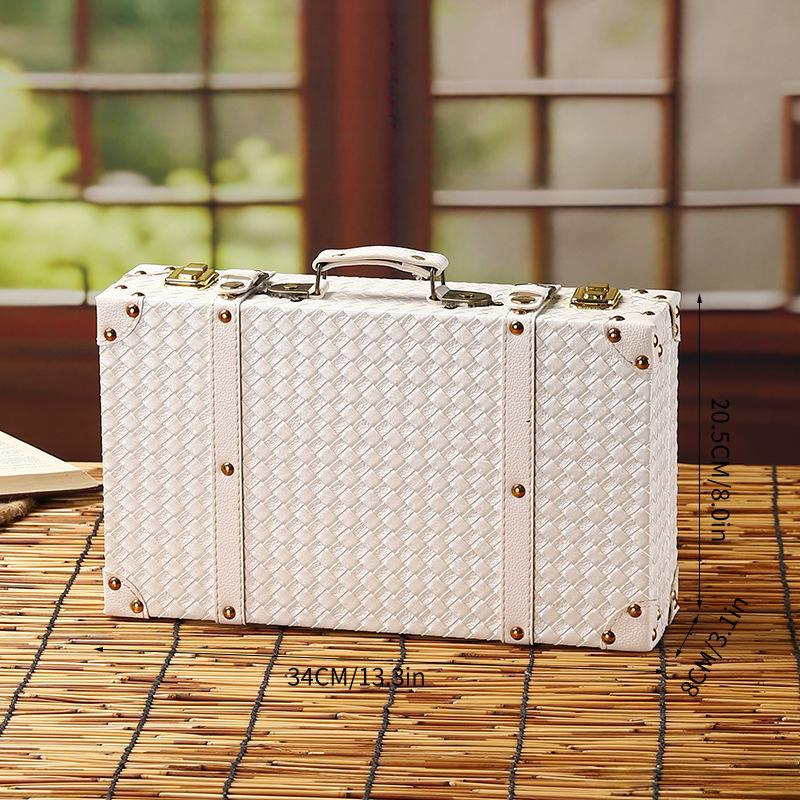 Vintage Resväskor Trä Handhållen Förvaringsresväska Klädsorteringslåda Skyltfönsterdisplay Pu Läder Vävd Rekvisitalåda Dekoration