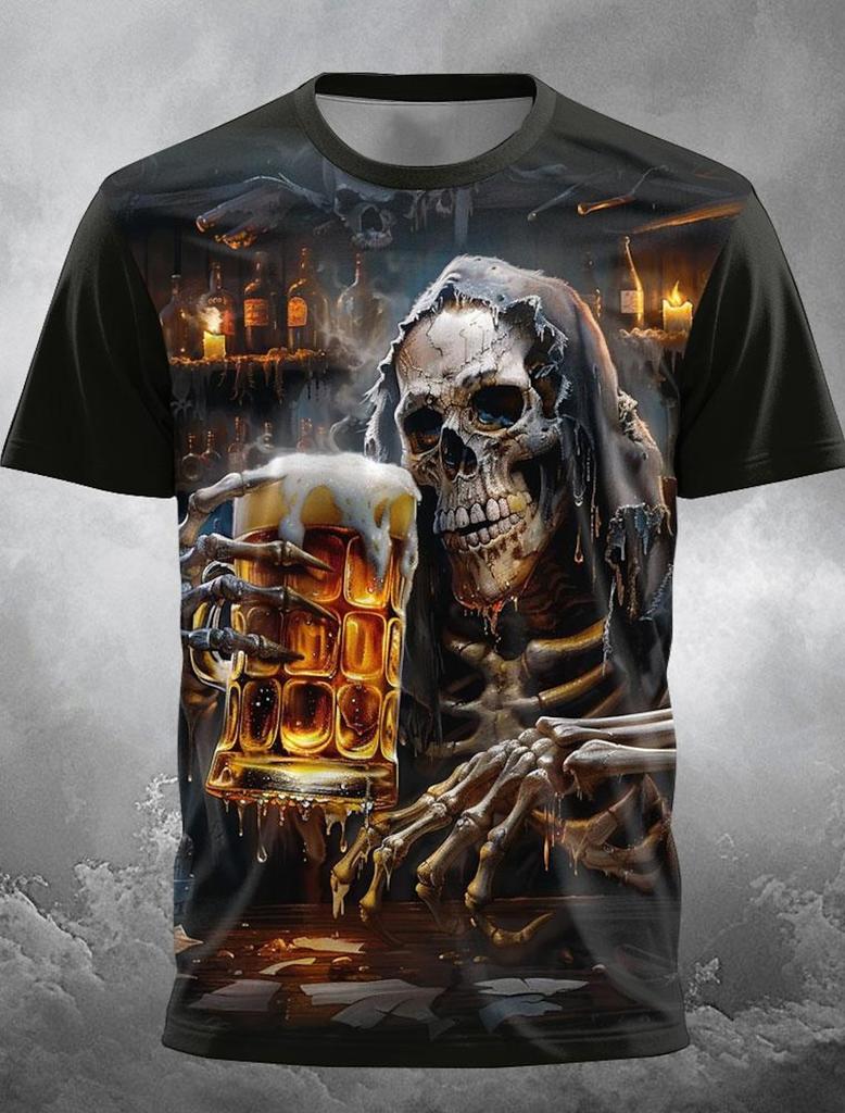 Summer Men's Horror Skull 3D Printed T-shirt Personalized Halloween Role-playing Costume Casual Outdoor Party Short Sleeved Tops