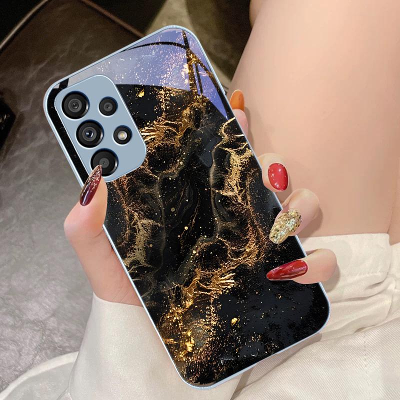Dark Gilded Black For Samsung Galaxy S10 4G S20 11E 30 S21 21Fe 22 S24 Pro S23 Ultra 5G S8 S9 Tempered Glass Phone Case