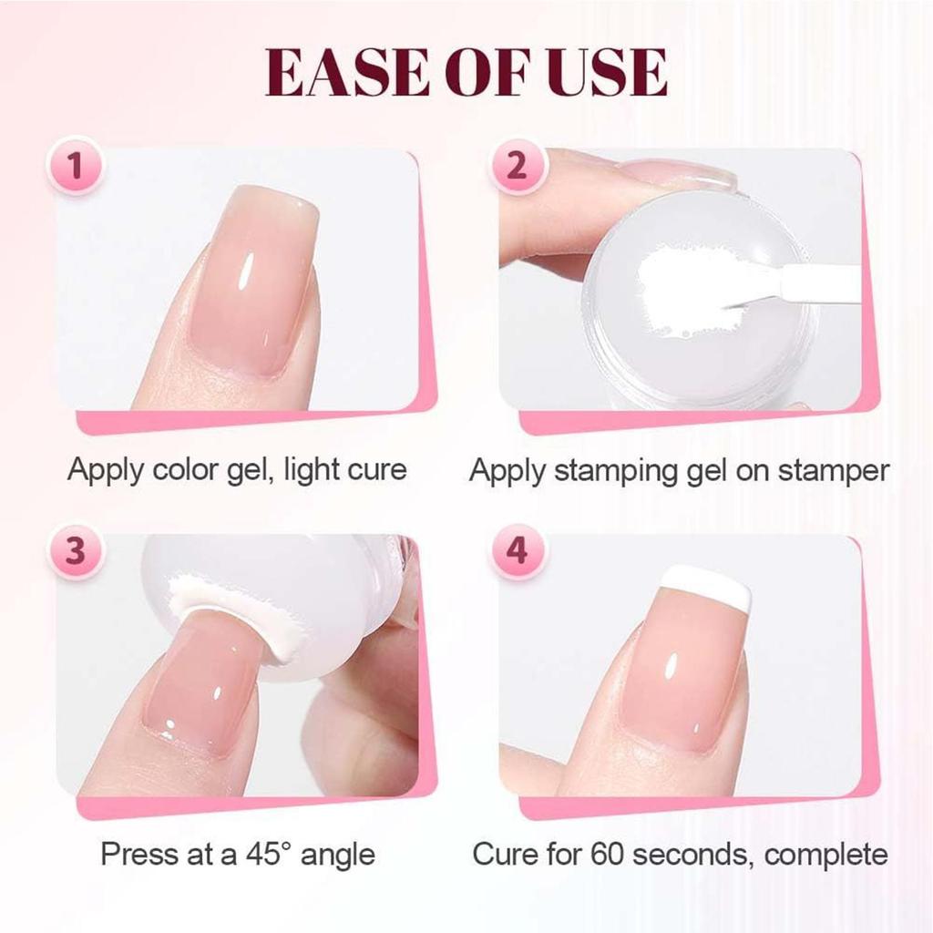French Tip Nail Stamp Clear Silicone Nail Stamping Art Stamper Kit Manicure Art Printing Decoration Accessories for Travel Salon
