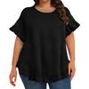 Womens Plus Size Ruffle Hem Short Sleeve Pullover Top Loose Fit Crew Neck Flounce Sleeve Blouse Casual Style