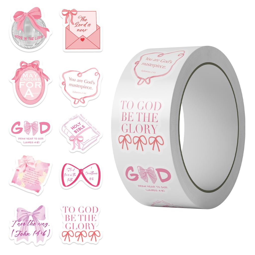 500 Pieces/roll Roll Sticker Tape Hot Spot Pink Bow Handbook Material Decorative Envelope Mouth