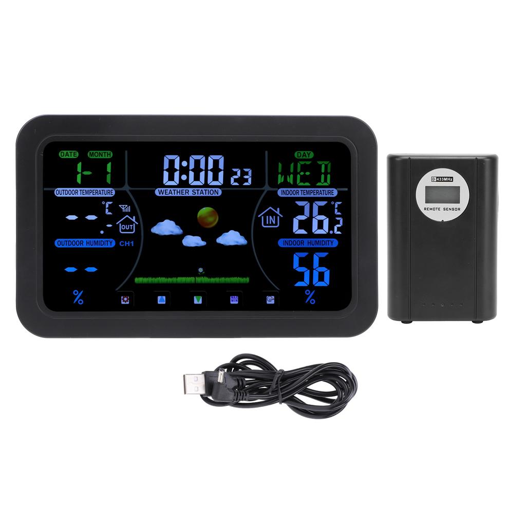 Hodiny s počasím HD 3 jasy, podsvícený displej, 12h 24h displej, multifunkční hodiny s předpovědí počasí