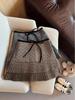 Gray Polka Dot Wool Blend A-Line Short Skirt for Women - Hip-Hugging, High-Waisted, Miu Style, Perfect for Autumn/Winter, Ideal with Boots.