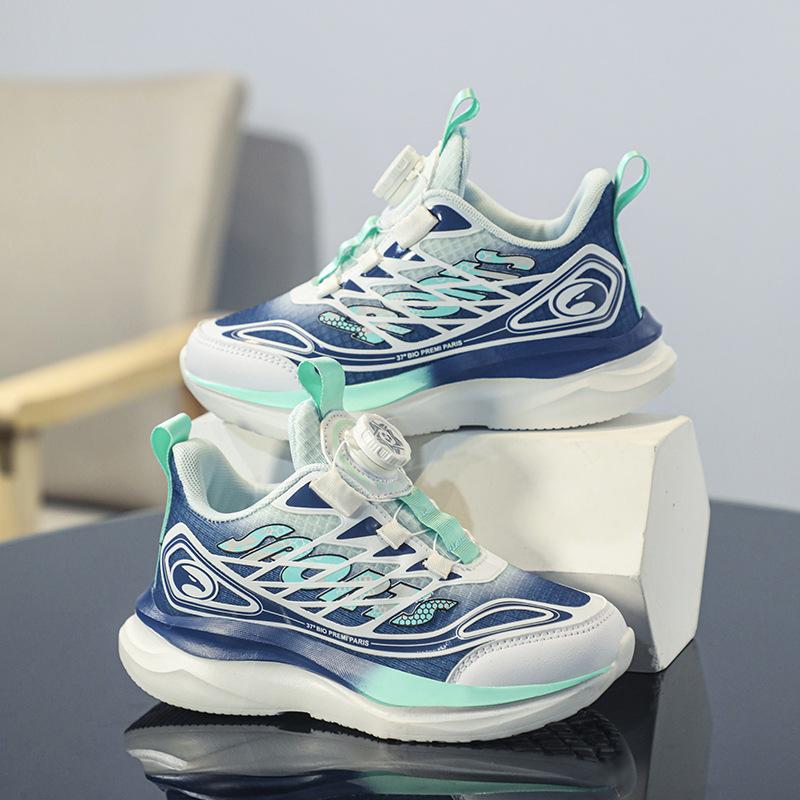 Boys Sneakers Autumn Mesh Children Boys Students Middle and Older Children Rotary Buckle Orange Running Shoes