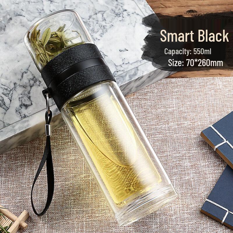 Portable Double-Wall Borosilicate Glass Tea Infuser Bottle